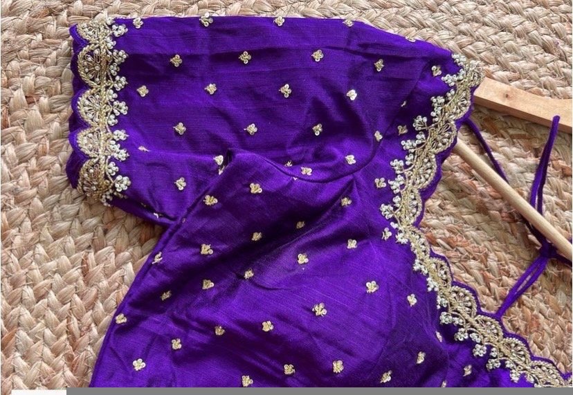 pure silk hand embroidery blouse/ saree maggam blouse/purple zardosi blouse usa/hand embroidered moderblouse/ ready made blouse zardosi usa