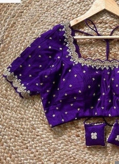 pure silk hand embroidery blouse/ saree maggam blouse/purple zardosi blouse usa/hand embroidered moderblouse/ ready made blouse zardosi usa