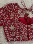 pure silk hand embroidery bridal blouse/ maggam blouse/red bridal zardosi blouse/red hand embroidered blouse/heavy embroidery wedding blouse