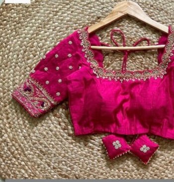 pure silk hand embroidery blouse/saree maggam blouse/hot pink zardosi blouse/hand embroidered blouse /magenta pink ready made blouse zardosi