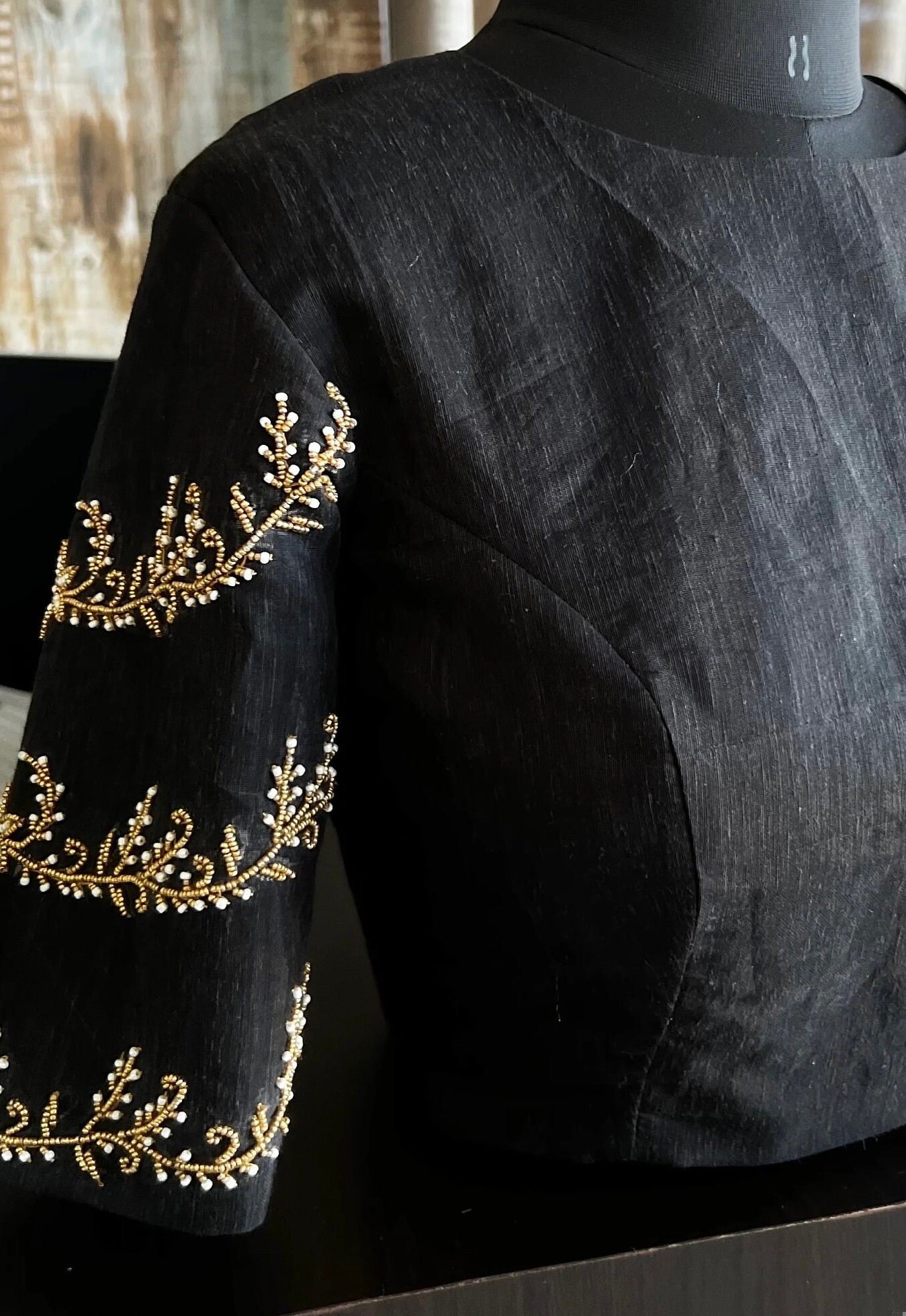 pure silk hand embroidery blouse/ saree maggam blouse/black zardosi blouse /hand embroidered moderblouse/black ready made blouse zardosi usa