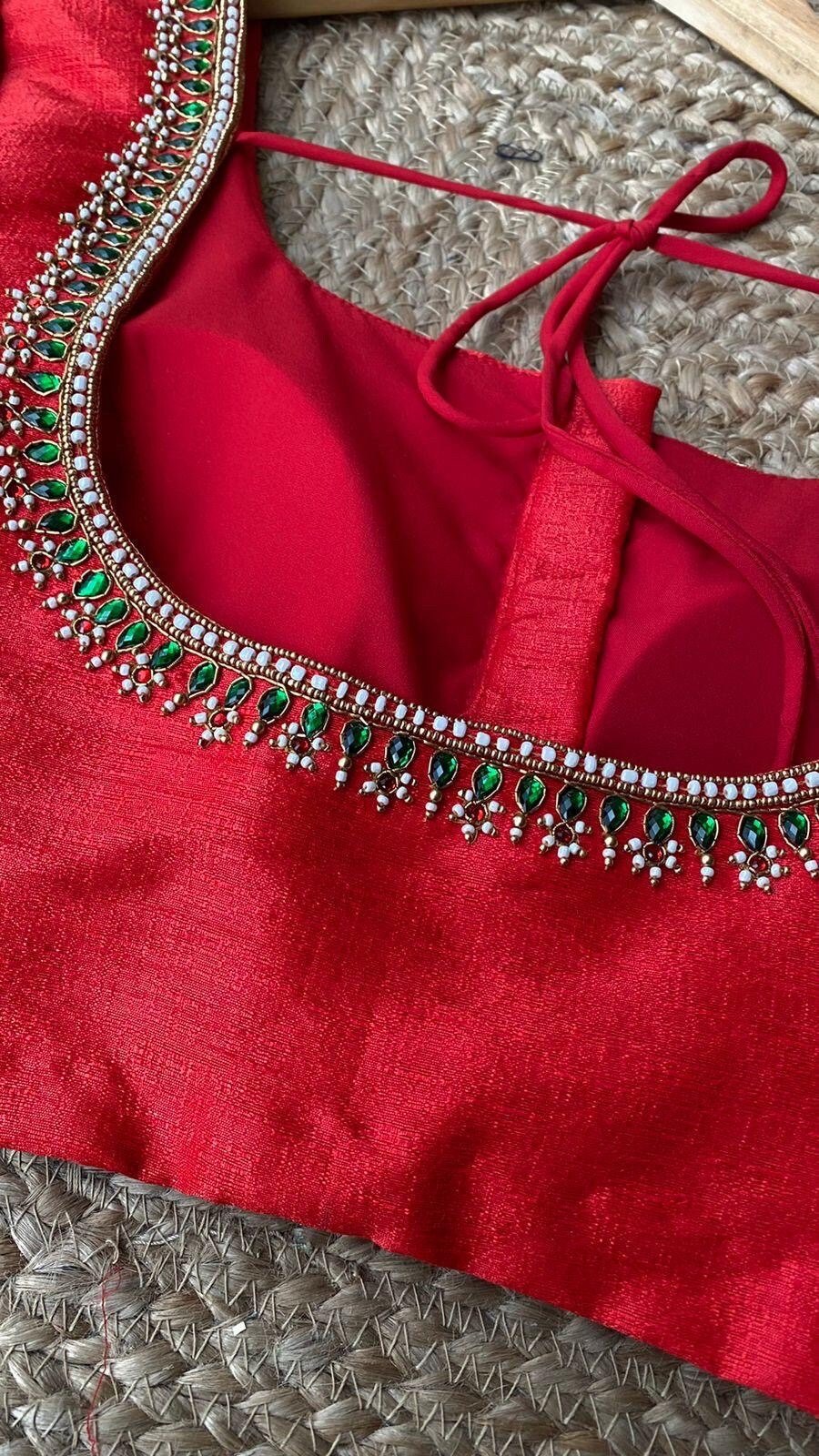 pure silk hand embroidery blouse/saree maggam blouse/red zardosi blouse/red hand embroidered moderblouse/red ready made blouse zardosi usa
