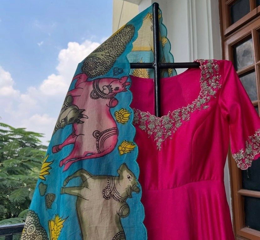 kalamkari anarkali dupatta/anarkali suit set/anarkali kurta dupatta/Indian dresses/anarkali dress with Kalamkari’s dupatta/kalamkari dress