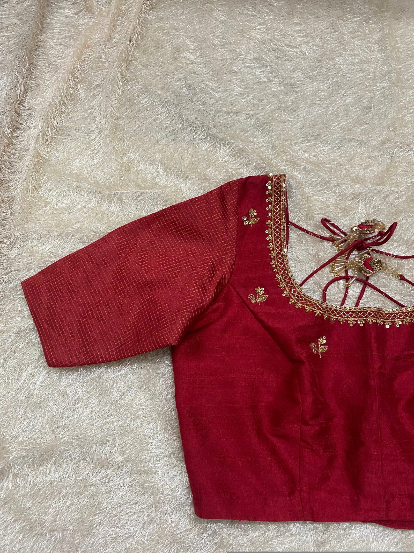pure silk red hand embroidery blouse/saree maggam blouse/red raw silk zardosi blouse/hand embroidered blouse/ready made red checks blouseUsa