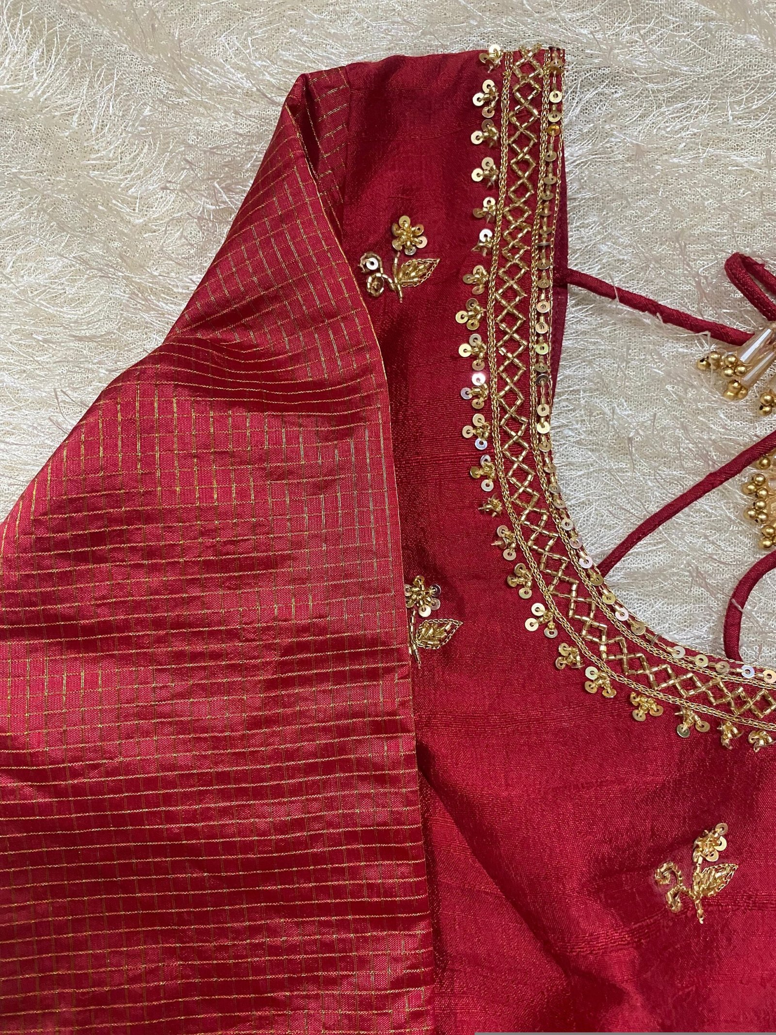 pure silk red hand embroidery blouse/saree maggam blouse/red raw silk zardosi blouse/hand embroidered blouse/ready made red checks blouseUsa