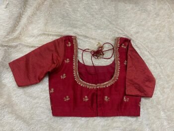 pure silk red hand embroidery blouse/saree maggam blouse/red raw silk zardosi blouse/hand embroidered blouse/ready made red checks blouseUsa