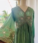 Hand Embroidered Silk Anarkali Dress with Banarasi Dupatta