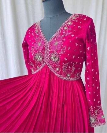 Hand Embroidered Silk Anarkali Dress with Banarasi Dupatta