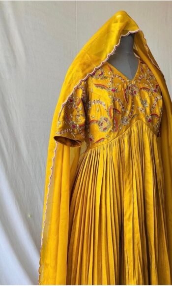 Designer Hand work Anarkali with dupatta/yellow anarkali suit set/pure silk anarkali dupatta designer Indian long gown/womens long gown