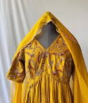 Designer Hand work Anarkali with dupatta/yellow anarkali suit set/pure silk anarkali dupatta USA/designer Indian long gown/womens long gown