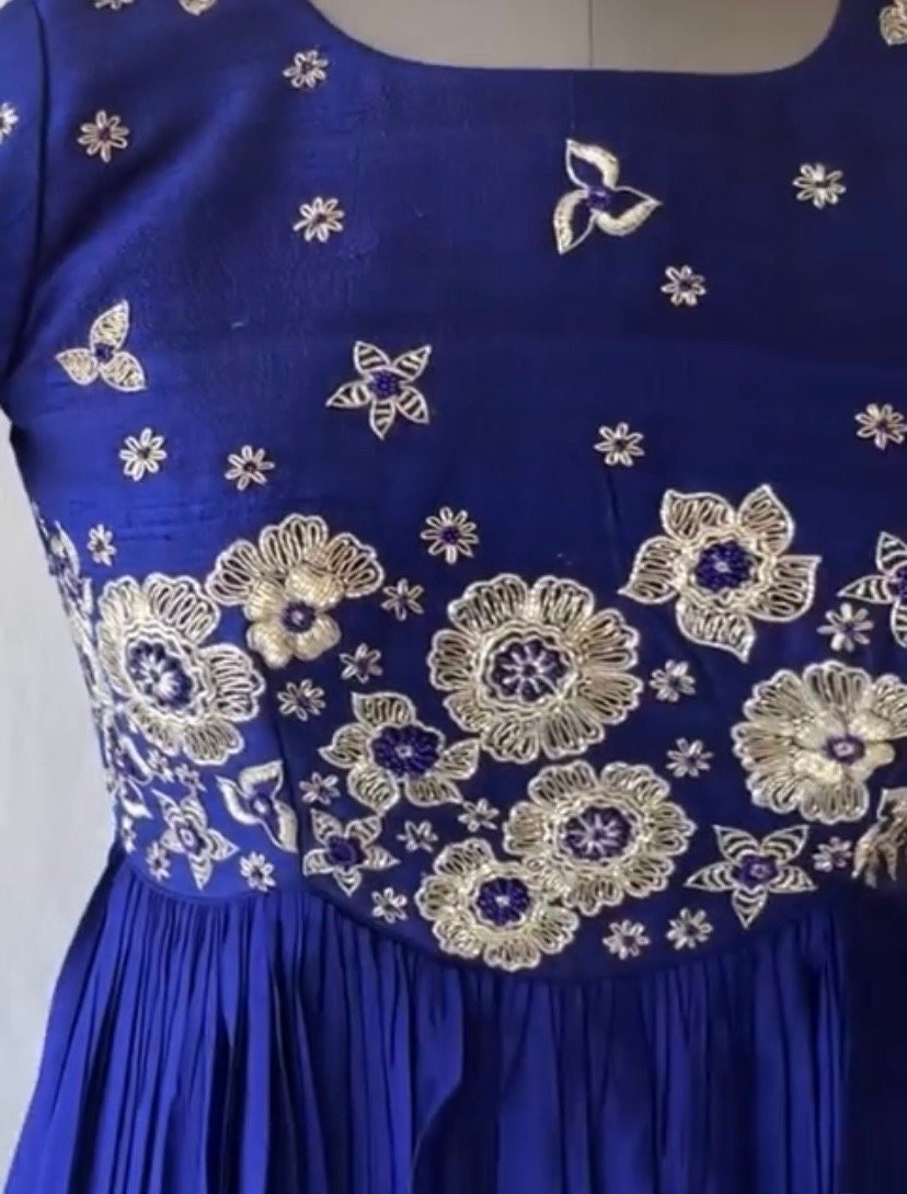 Anarkali suit usa/hand embroidery anarkali kurta/blue anarkali dress/elbow sleeves dress anarkali/Indian dresses/royal blue anarkali kurta