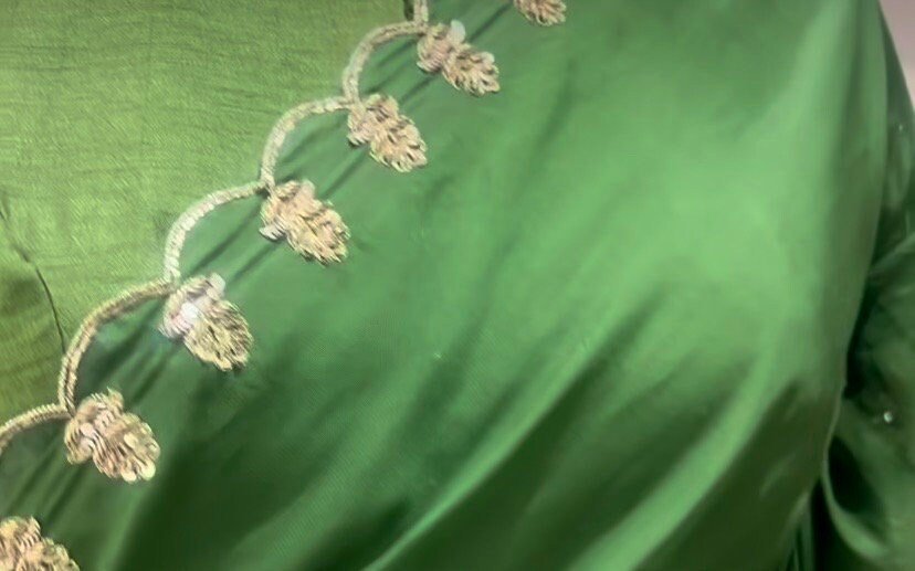 pure silk hand embroidery saree with blouse/ green saree with maggam blouse/gree saree zardosi blouse/hand embroidered blouse organza saree