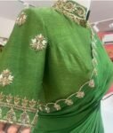 pure silk hand embroidery saree with blouse/ green saree with maggam blouse/gree saree zardosi blouse/hand embroidered blouse organza saree