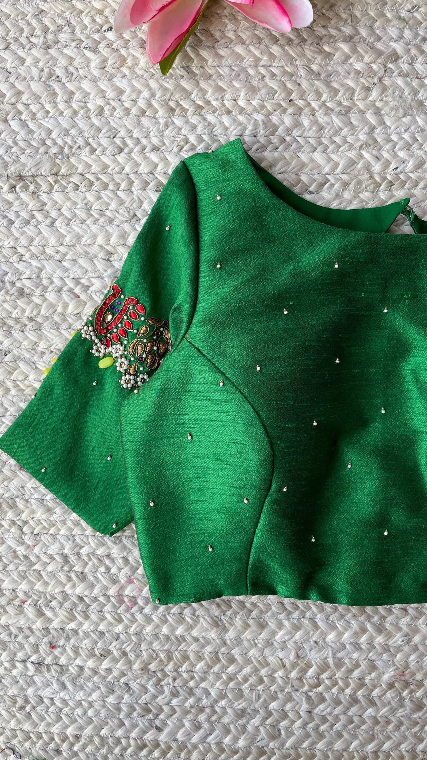 pure silk hand embroidery blouse/saree maggam blouse/green zardosi blouse/green embroidered moderblouse/green ready made high neck blouse