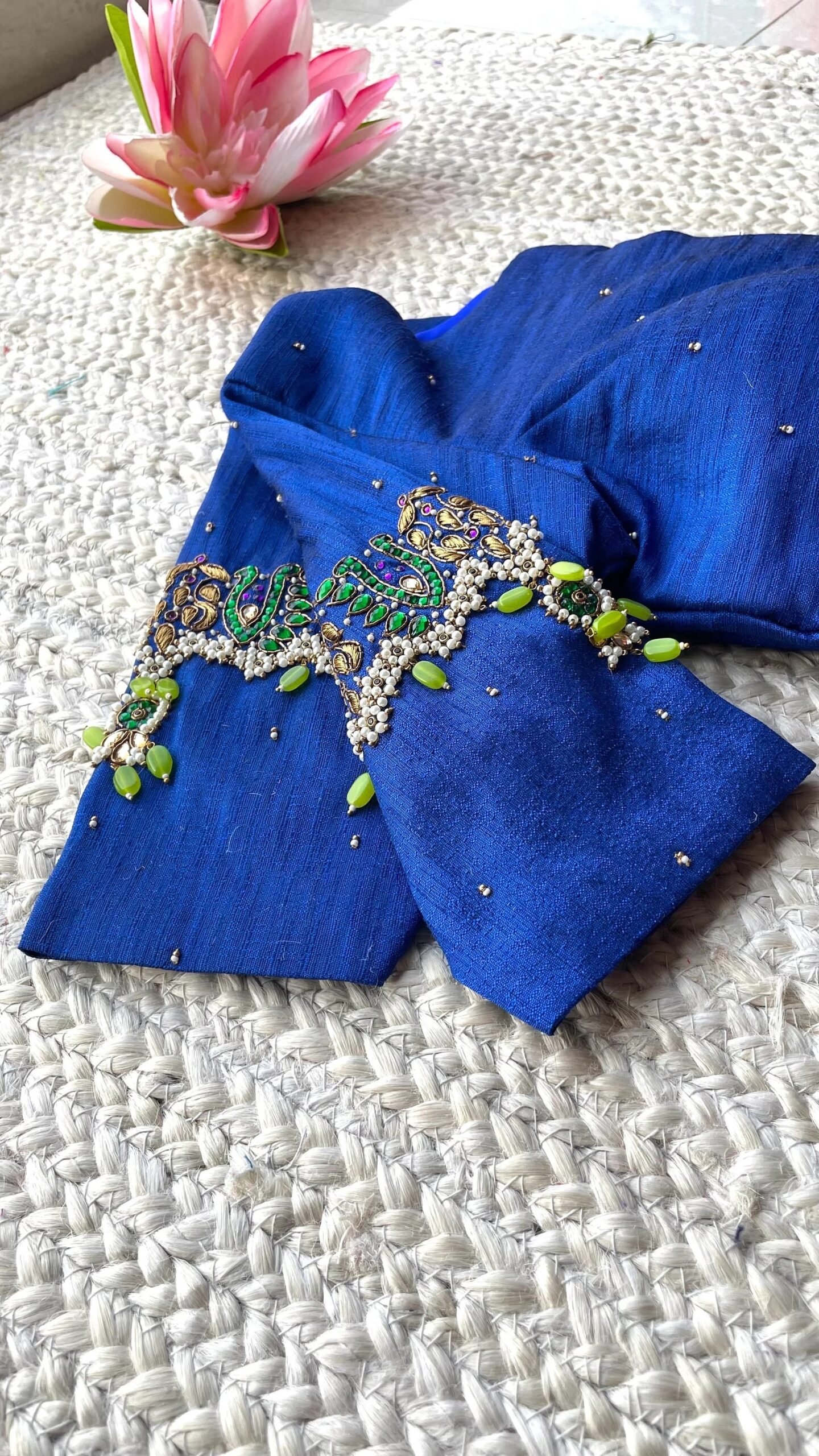 pure silk hand embroidery blouse/saree maggam blouse/blue zardosi blouse/royal blue embroidered moderblouse/blue ready made high neck blouse