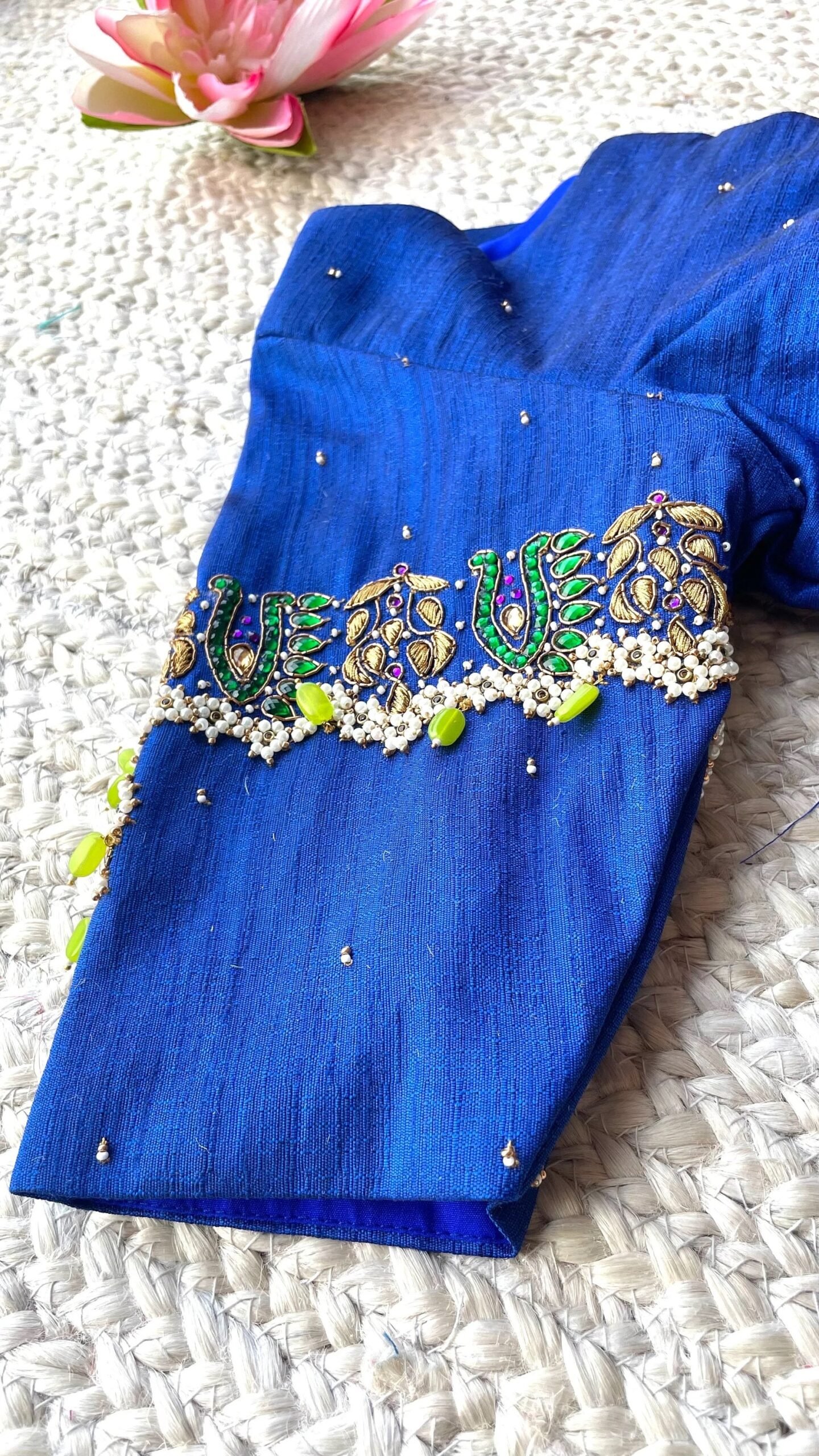 pure silk hand embroidery blouse/saree maggam blouse/blue zardosi blouse/royal blue embroidered moderblouse/blue ready made high neck blouse