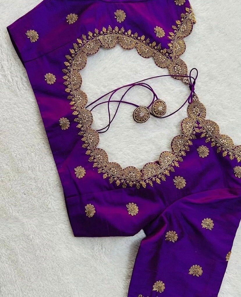 pure silk hand embroidery blouse/saree maggam blouse/purple zardosi blouse usa/hand embroidered moderblouse/purple ready made blouse zardosi