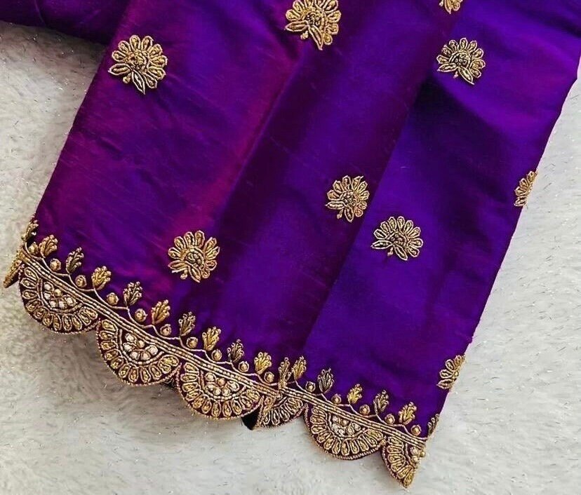 pure silk hand embroidery blouse/saree maggam blouse/purple zardosi blouse usa/hand embroidered moderblouse/purple ready made blouse zardosi