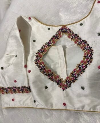 pure silk hand embroidery blouse/modern maggam blouse/multi colored cream zardosi blouse/hand embroidered blouse/off white ready made blouse