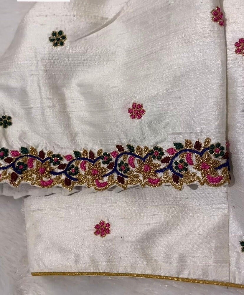 pure silk hand embroidery blouse/modern maggam blouse/multi colored cream zardosi blouse/hand embroidered blouse/off white ready made blouse