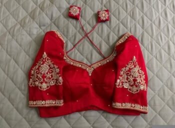 pure silk hand embroidery blouse/reddish pink maggam blouse /raw silk zardosi blouse/hand embroidered blouse /red ready made blouse zardosi