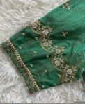 pure silk hand embroidery blouse/short sleeve maggam blouse/raw silk zardosi blouse/hand embroidered blouse/green ready made blouse zardosi