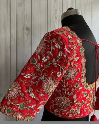 pure silk hand embroidery bridal blouse/ maggam blouse/red bridal zardosi blouse/red hand embroidered blouse/heavy embroidery wedding blouse