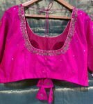 pure silk hand embroidery blouse/saree maggam blouse/hot pink zardosi blouse/hand embroidered blouse /magenta pink ready made blouse zardosi