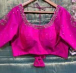 pure silk hand embroidery blouse/saree maggam blouse/hot pink zardosi blouse/hand embroidered blouse /magenta pink ready made blouse zardosi