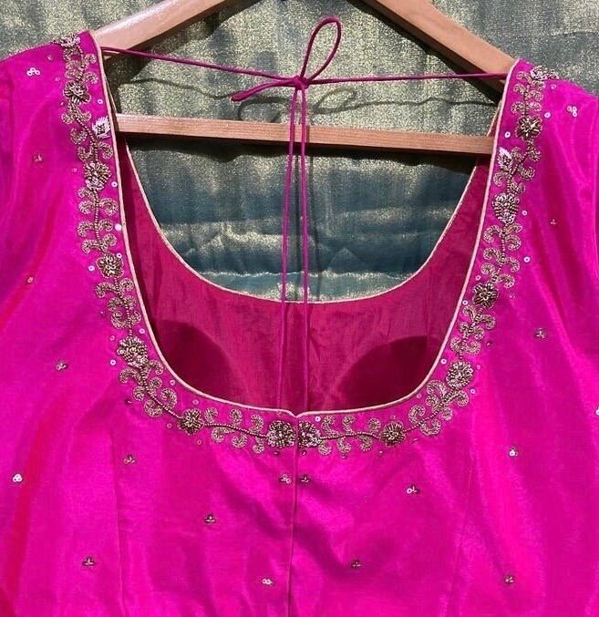 pure silk hand embroidery blouse/saree maggam blouse/hot pink zardosi blouse/hand embroidered blouse /magenta pink ready made blouse zardosi