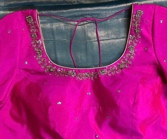 pure silk hand embroidery blouse/saree maggam blouse/hot pink zardosi blouse/hand embroidered blouse /magenta pink ready made blouse zardosi
