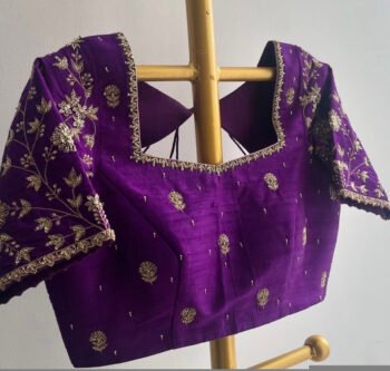 pure silk hand embroidery blouse/modern saree maggam blouse/purple zardosi blouse/wedding hand embroidered blouse/bridal ready made blouse