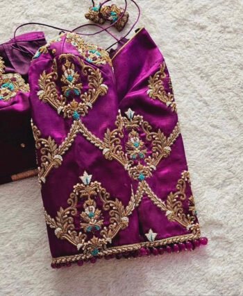 pure silk hand embroidery blouse/magenta pink maggam blouse/purple zardosi blouse/wedding hand embroidered blouse/bridal ready made blouse