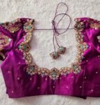 pure silk hand embroidery blouse/magenta pink maggam blouse/purple zardosi blouse/wedding hand embroidered blouse/bridal ready made blouse
