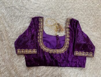pure velvet hand embroidery blouse /modern saree maggam blouse/purple zardosi blouse / hand embroidered blouse/purple ready made blouse