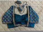 pure silk hand embroidery blouse/saree maggam blouse/blue zardosi blouse/turquoise blue embroidered blouse/blue ready made blouse zardosi
