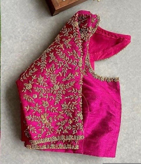 pure silk hand embroidery bridal blouse/maggam blouse/pink bridal work blouse/pink hand embroidered blouse/heavy embroidery wedding blouse