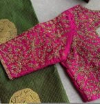 pure silk hand embroidery bridal blouse/maggam blouse/pink bridal work blouse/pink hand embroidered blouse/heavy embroidery wedding blouse