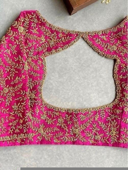 pure silk hand embroidery bridal blouse/maggam blouse/pink bridal work blouse/pink hand embroidered blouse/heavy embroidery wedding blouse