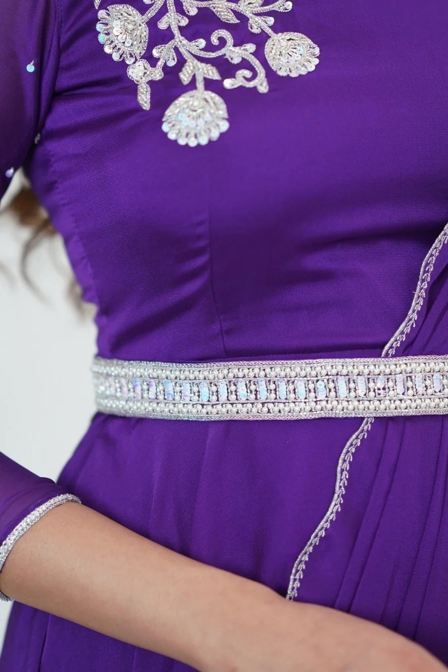 Hand embroidered Anarkali with dupatta/purple anarkali suit/georgette anarkali dupatta USA/Indian dresses/purple anarkali dupatta belt set
