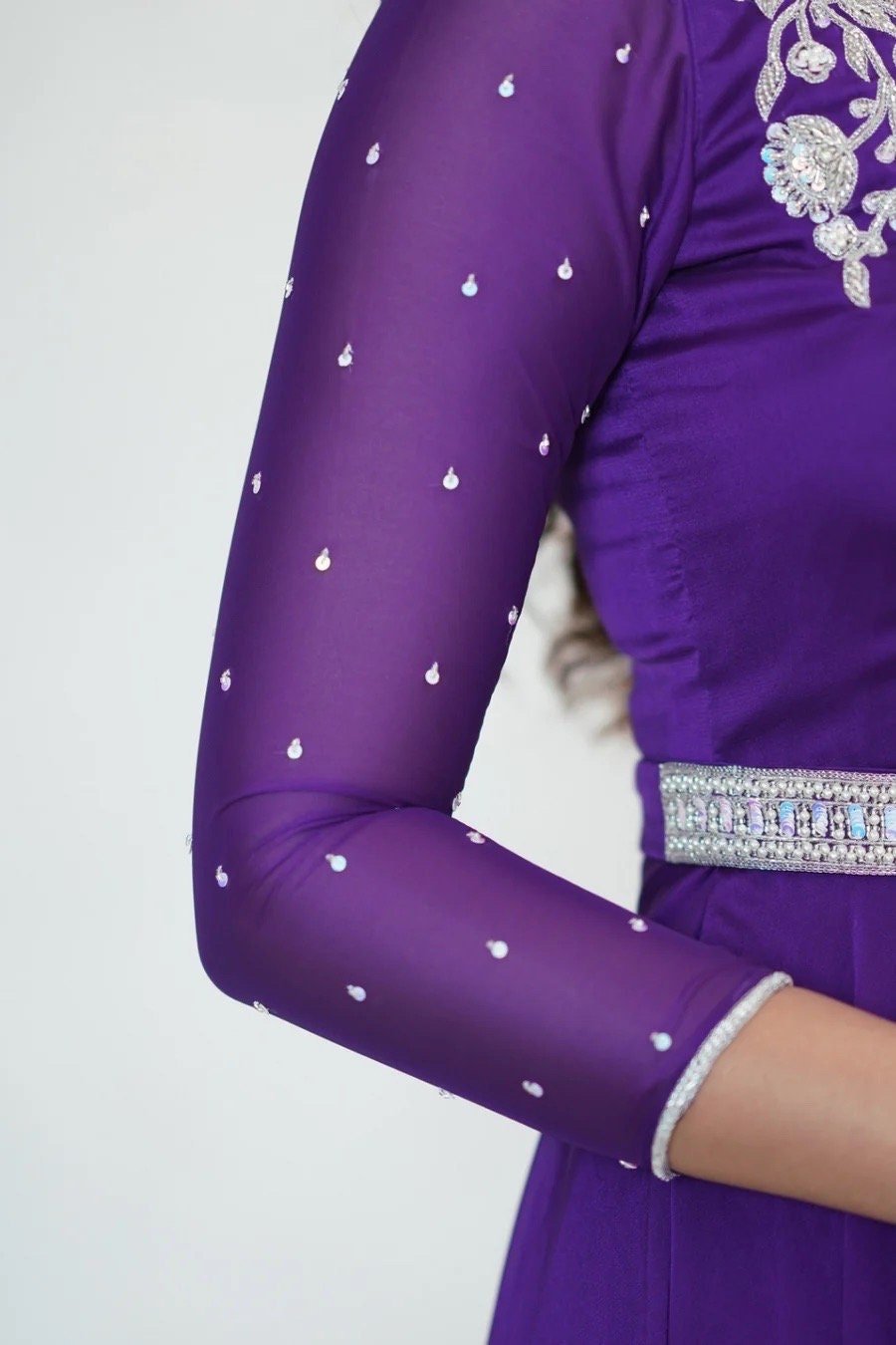 Hand embroidered Anarkali with dupatta/purple anarkali suit/georgette anarkali dupatta USA/Indian dresses/purple anarkali dupatta belt set