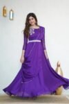 Hand embroidered Anarkali with dupatta/purple anarkali suit/georgette anarkali dupatta USA/Indian dresses/purple anarkali dupatta belt set