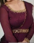 Hand embroidered Anarkali with dupatta/wine color anarkali suit/soft silk anarkali dupatta USA/Indian dresses/wine anarkali dupatta belt set