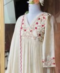 embroidered cream chanderi Kurta with dupatta/chanderi  anarkali kurta suit set/white kurta with dupatta USA/cream white suit with dupatta s