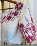 pure silk hand embroidery blouse/cream maggam blouse/pure raw silk zardosi blouse/hand embroidered blouse/cream designer ready made blouse