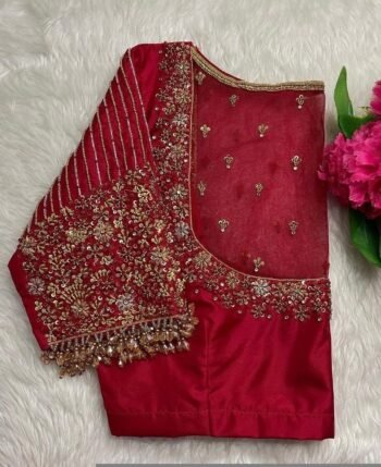 pure silk hand embroidery blouse/modern saree maggam blouse/red zardosi blouse/wedding hand embroidered blouse/red bridal ready made blouse