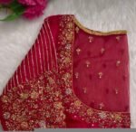 pure silk hand embroidery blouse/modern saree maggam blouse/red zardosi blouse/wedding hand embroidered blouse/red bridal ready made blouse