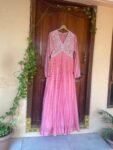 Designer Hand work Anarkali kurta /onion pink anarkali suit set/pure silk anarkali USA /designer Indian anarkali long gown/womens long gown