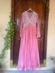 Designer Hand work Anarkali kurta /onion pink anarkali suit set/pure silk anarkali USA /designer Indian anarkali long gown/womens long gown