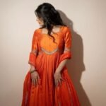 Orange Anarkali suit usa/hand embroidery anarkali kurta/orange anarkali dress with dupatta/designer anarkali kurta with dupatta/Indian dress